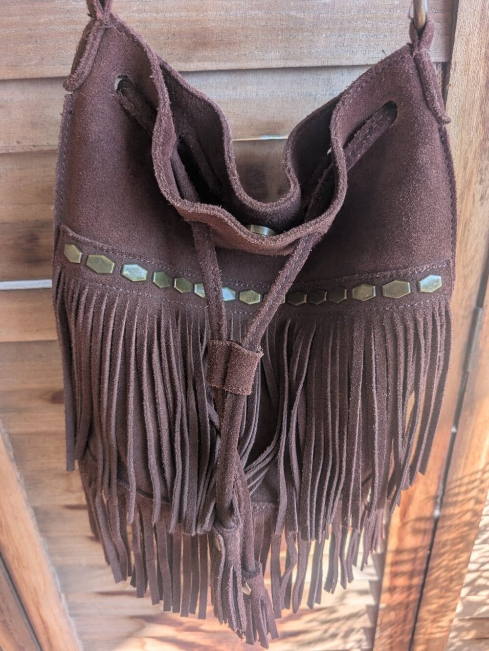 Lucky Brand Brown Suede Leather Fringe Crossbody Bag